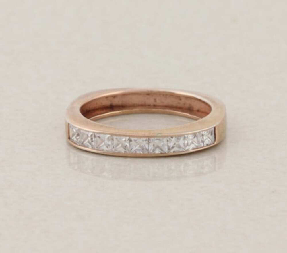 18k Rose Gold Over Sterling Silver Sparkly Cubic Zirconia Band Ring Size 7 1/4